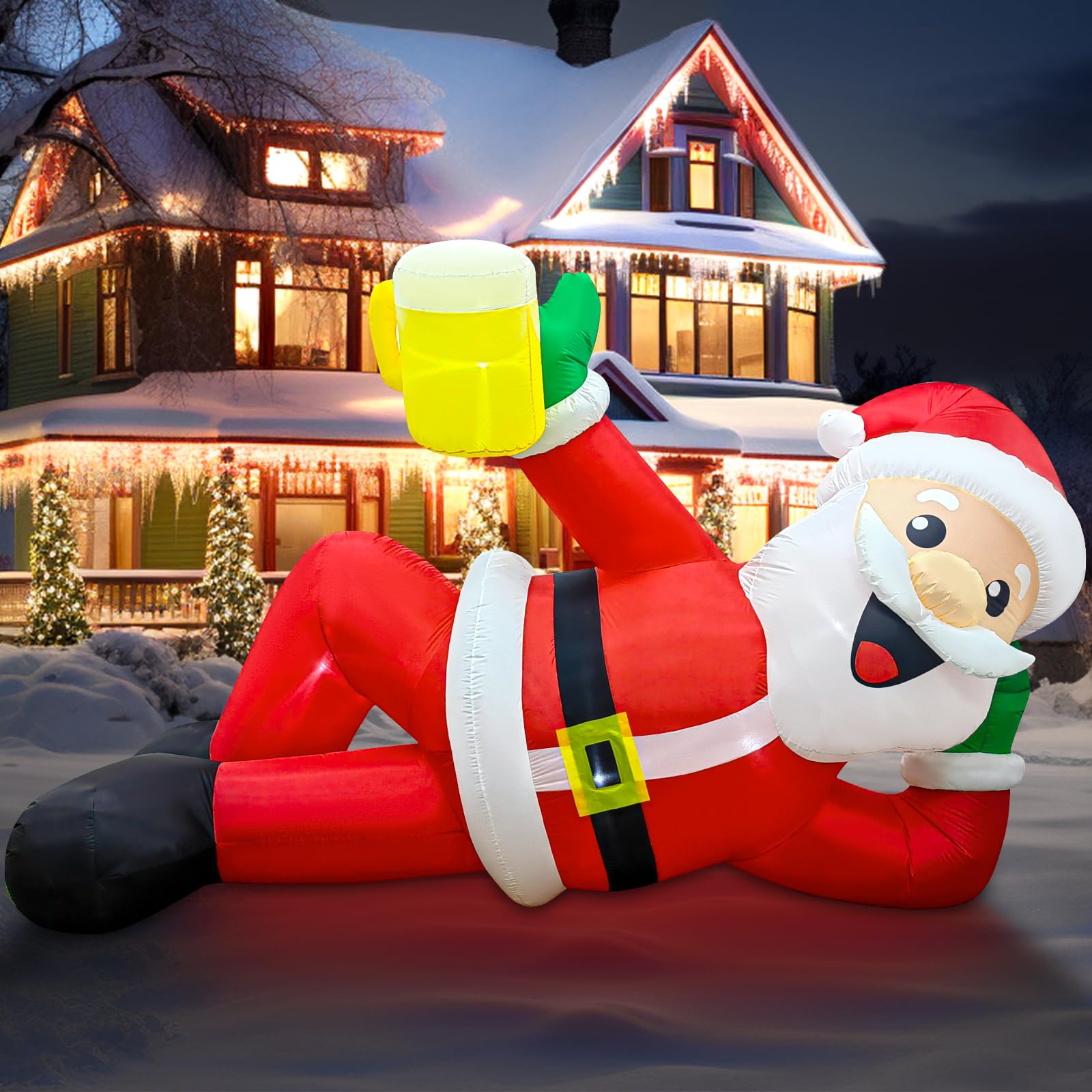Photo 1 of EAONE 12FT Christmas Inflatable Outdoor Decoration, Christmas Blow Ups Yard Decorations Giant Inflatable Santa Claus Lying Flat with Built-in LED Lights for Yard, Garden, Lawn, Home Xmas Holiday Decor