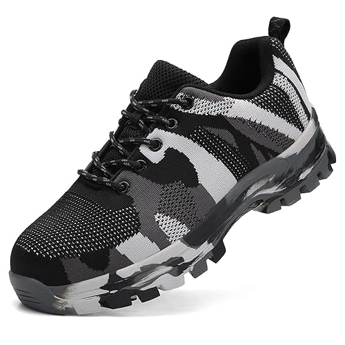 Escort Runners Steel Toe Shoes For Men Industrial Construction Work Non Slip Safety Shoes Sneakers Outdoor Hiking Trekking Trail Puncture Proof Shoes