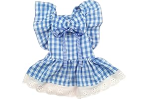 QWINEE Cute Dog Dress Ruffle Trim Cat Lace Princess Dresses with Bow Decor Puppy Tutu Skirt Holiday Party Costume Outfit for Small and Medium Cats Dogs Kitten Blue and White XS