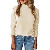 Saodimallsu Womens Ruffle Mock Neck Sweater Puff Long Sleeve Fall Soft Knit Casual Pullover Sweaters Top