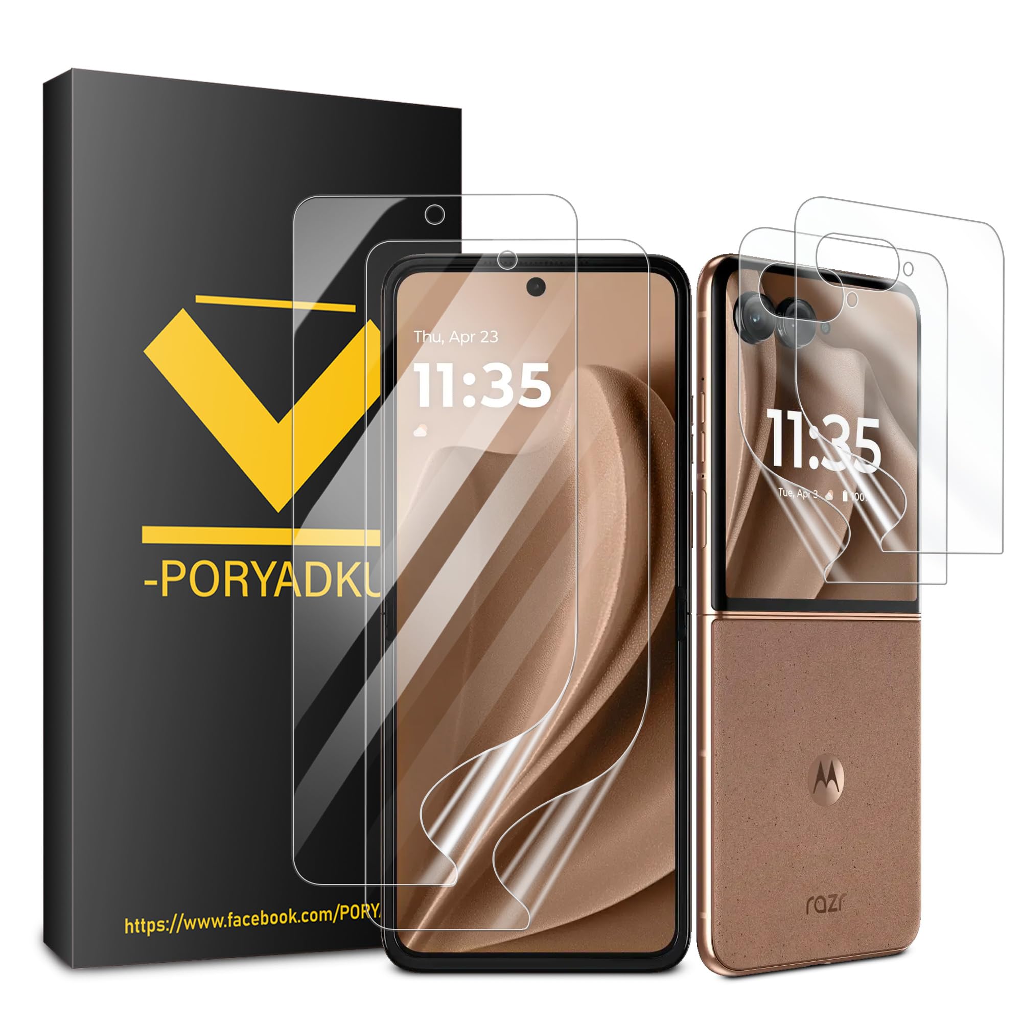 Photo 1 of (2+2Pack) 2023 Model Only For Motorola Razr+ / Plus 2023 Screen Protector (2 Inner TPU Screen Protector and 2 Front Tempered Glass), Fingerprint Suitable, Case Friendly, HD Clarity, Bubble Free