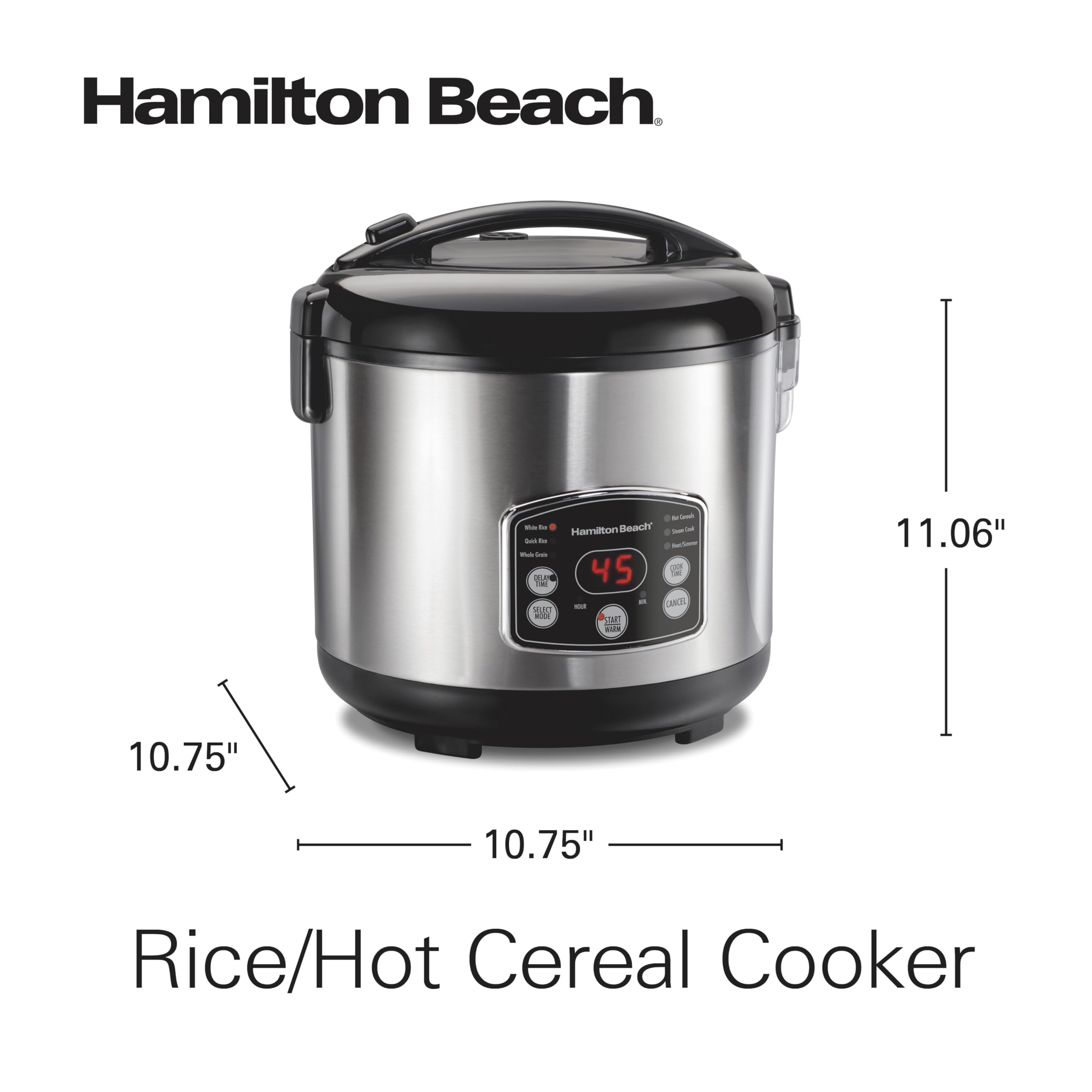 Hamilton Beach Digital Programmable Rice Cooker & Food Steamer, 14 Cups Cooked (7 Uncooked) With Steam & Rinse Basket, Stainless Steel (37548)