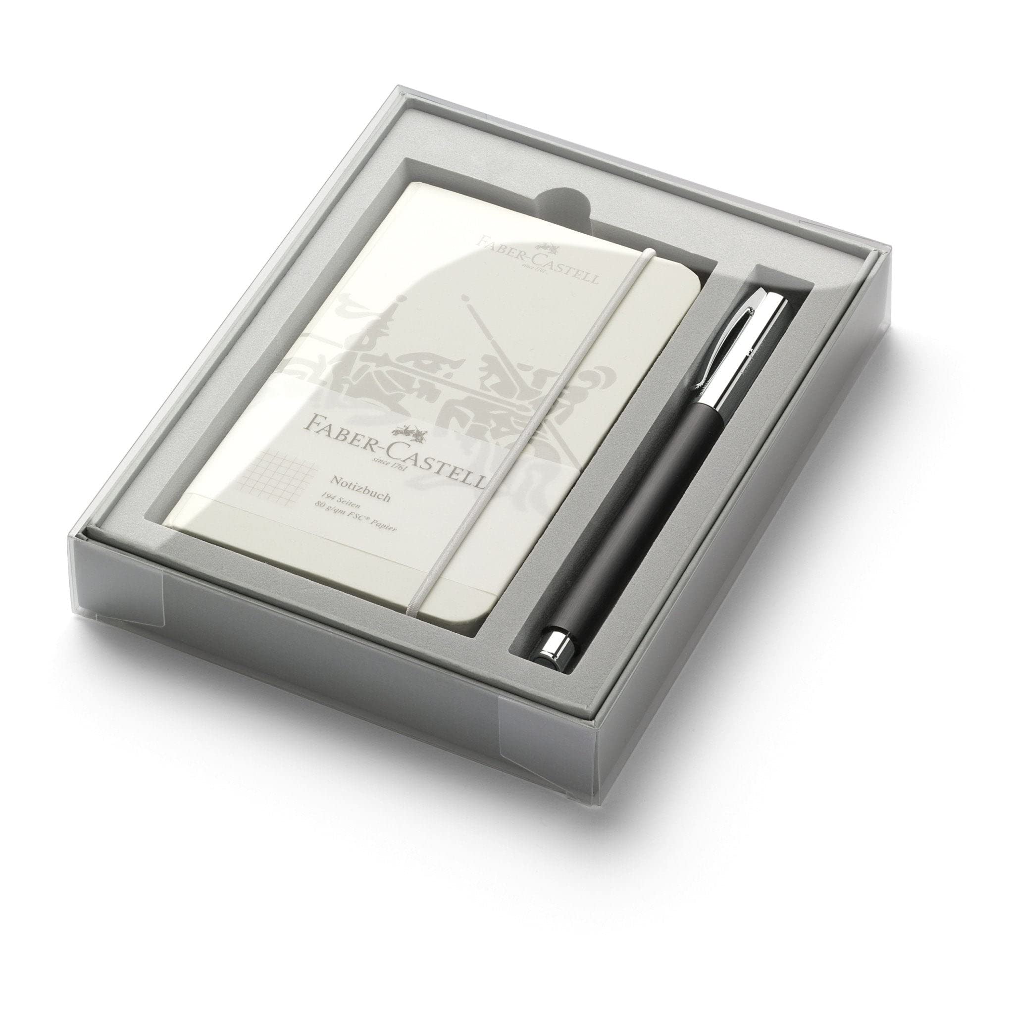 Faber-Castell Ambition 149624 High-Grade Resin Promo Set with Notebook A6 and Rollerball Pen Black