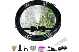 Ferrisland Misting Cooling System, DIY Mister System with 59 FT Misting, PE Pipe,15 Brass Mist Nozzles and 3/4" Connector, Outdoor Misters for Patio, Pool, Garden, Greenhouse, Chicken Coop, Deck