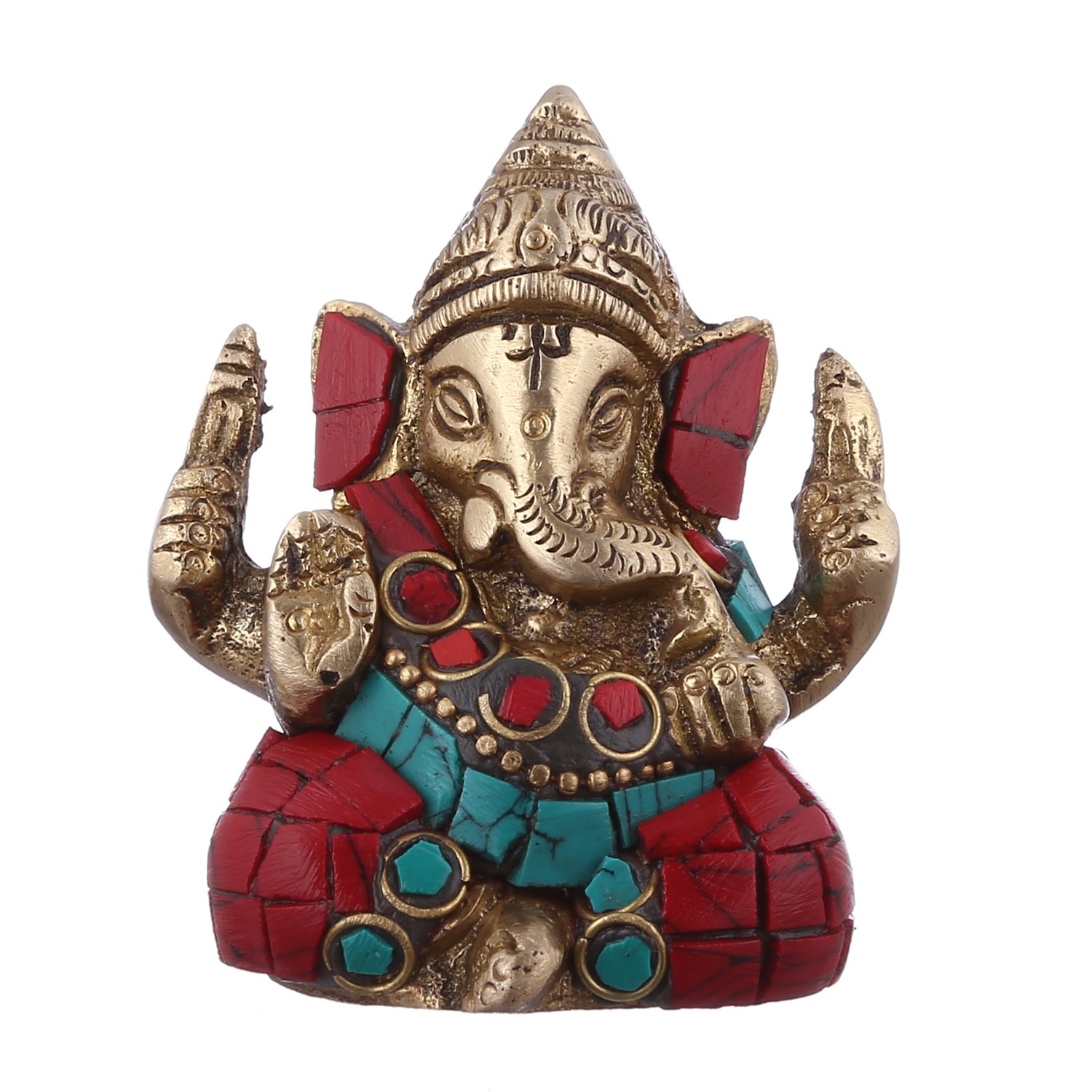 Purpledip Brass Statue Lord Ganesha (Ganapathi or Vinayaka) With Gem-stone Work (10954)