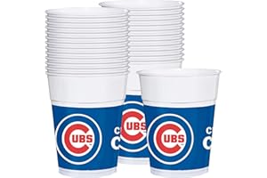 AMSCAN Chicago Cubs Plastic Cups - 16oz (Pack Of 25) - White, Blue & Red Durable Party Drinkware For Fans & Events