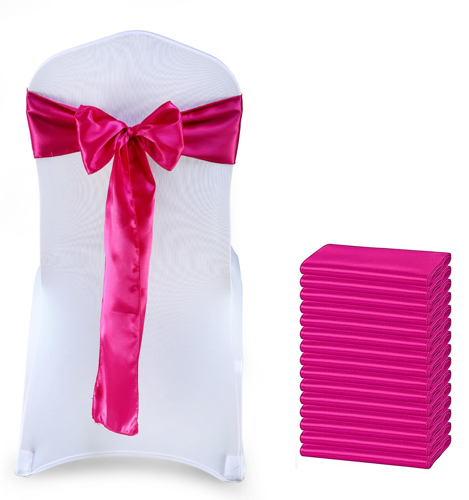 VDS Satin Chair Sashes Chair Cover Back Tie Sateen Bows Ribbon for Wedding Birthday Graduation Engagement Ceremony Event Party Banquet Venue Hotel All Dining Chair Decoration (10PC) (Magenta)