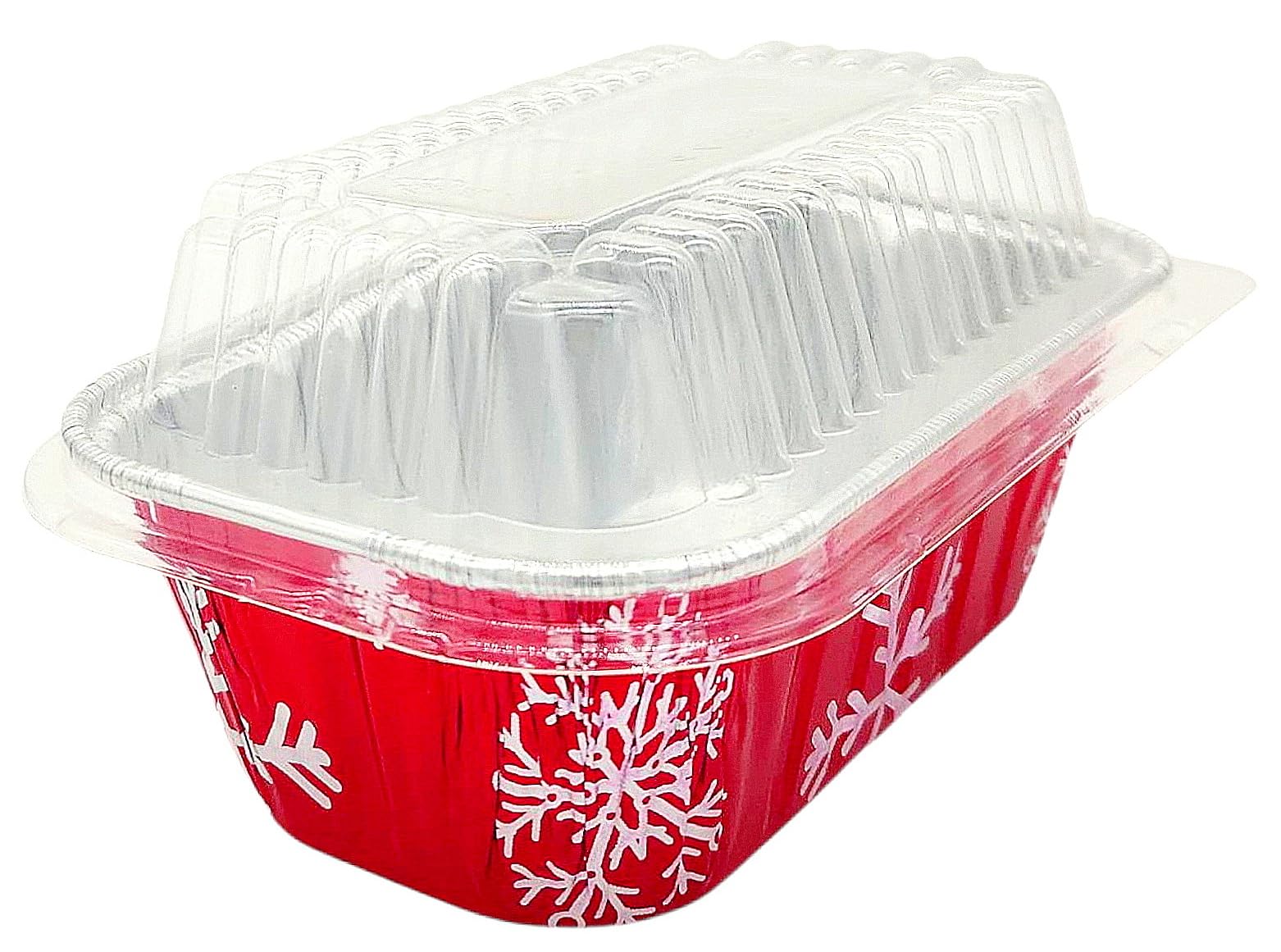 1 lb. Red Holiday Christmas Snowman Aluminum Foil Small Mini Loaf / Bread Baking Pans with Clear Dome Lids (Pack of 12 Sets)