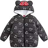 Disney Minnie Mouse Girls Puffer Jacket with Ears and Bow for Toddlers, Little Kids, and Big Kids