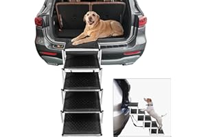 KELIXU Foldable Pet Stairs for Cars, SUVs, High Beds, Trucks - Lightweight Aluminum 5 Steps Dog Ramp With Non-Slip Surface - 