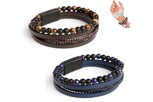 DIOWUS Natural Agate Stone Leather Beaded Bracelets, Volcanicx Wellness & Relief Bracelet, Volcanicx Menopause Magtherapy Bracelet Humanic+ Maxhematie Lymph Detox Slimming Jewelry Gift For Men Women