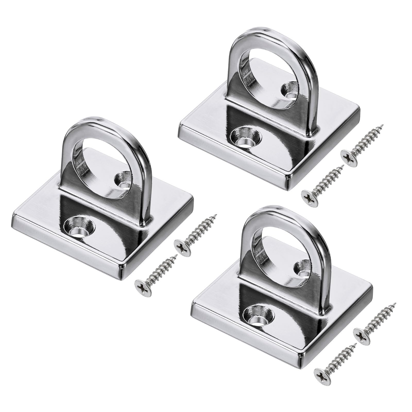 PATIKIL Pad Eye Plate U Hooks, 3 Pack Metal Ceiling Hook Wall Mount Loop with Screws Hardware Ring Hooks for Hanging Ropes in Queue Barrier, Silver