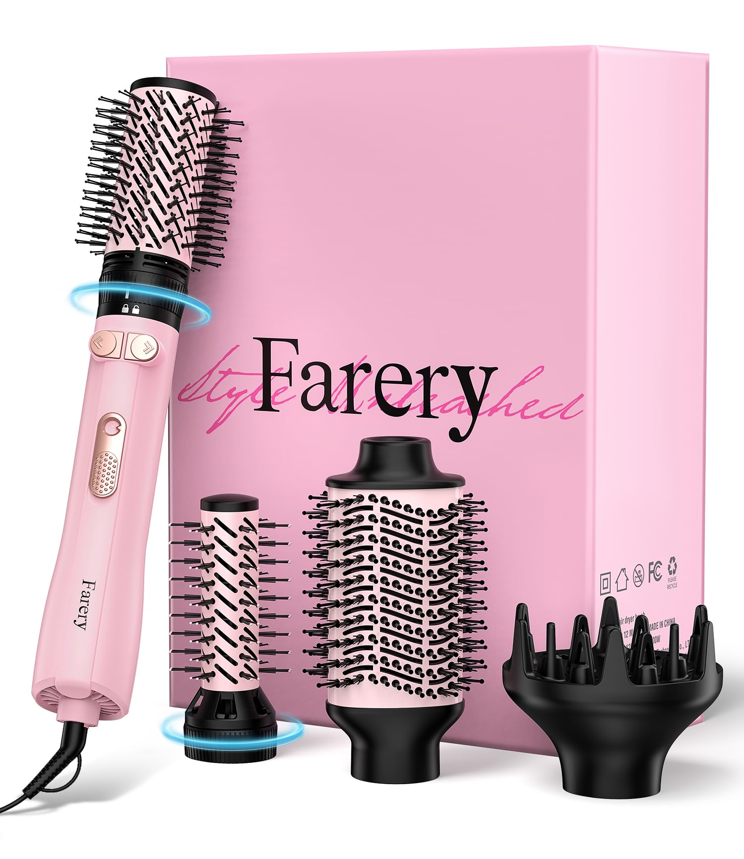 Photo 1 of Farery 4-in-1 Rotating Blow Dryer Brush Set | Oval Volumizing Barrel, 1.5" & 2" Rotating Brushes, and Diffuser | All-in-One Hot Air Brush for Fast Drying, Volumizing, and Smoothing