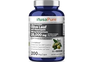 NusaPure Olive Leaf 20% Oleuropein 50:1 Extract, 500 mg Equivalent to 25,000 mg 200 Veg Caps Suitable for Vegetarians and Vegans, Non-GMO