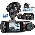 Kussla Dash Cam Front and Rear Inside Camera, 1080P 3 Channel Dashcams for Cars with 64GB Card, Super Night Vision Dashcam, C