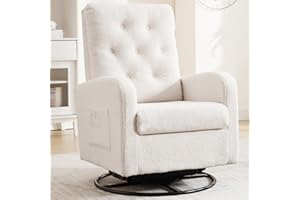 YUUIJOAA Swivel Glider Rocking Chair Nursery Modern Accent Rocking Chairs for Adults with Storage Pocket for Living Room Bedroom Comfy Nursery Glider Rocker Chair White