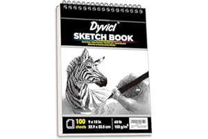 Dyvicl Sketch Pad 9"x12" Sketch Book, 100 Sheets (68 lb/100gsm), Spiral Sketchbook Acid Free Drawing Paper for Graphite Pencil, Colored Pencil, Charcoal, Soft Pastel
