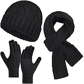 Cyihual Winter Hat Gloves Scarf Set for Women and Men, Touchscreen Gloves, Fleece Lined Knit Beanie & Long Scarf | 3 in 1 Set