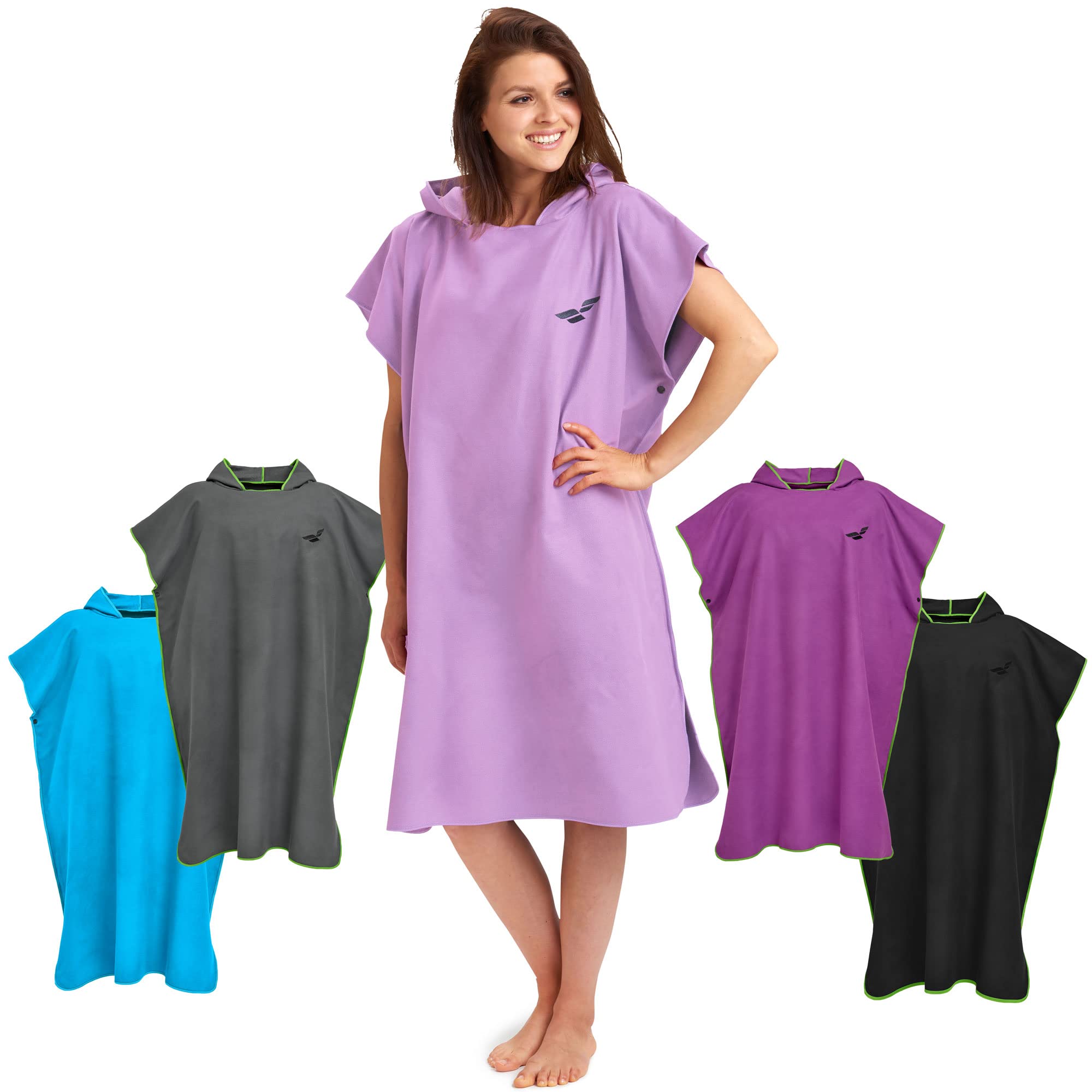 Fit-Flip Changing Robe - Microfibre Swim and Surf Poncho – Beach Robes Adult - Quick Dry Hooded Swimming Towel for Men and Women - size M, Lilac