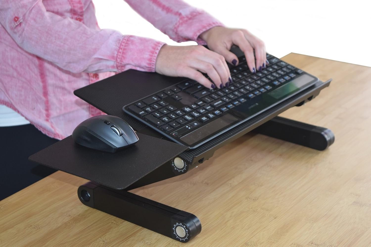WorkEZ Keyboard and Mouse Tray ergonomic adjustable height angle negative tilt sit to stand up on-desk table-top desktop standing computer stand riser lift raise keyboards to standing height, black : Office Products