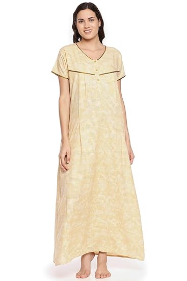 Womens Yellow Printed Maternity Nightdress