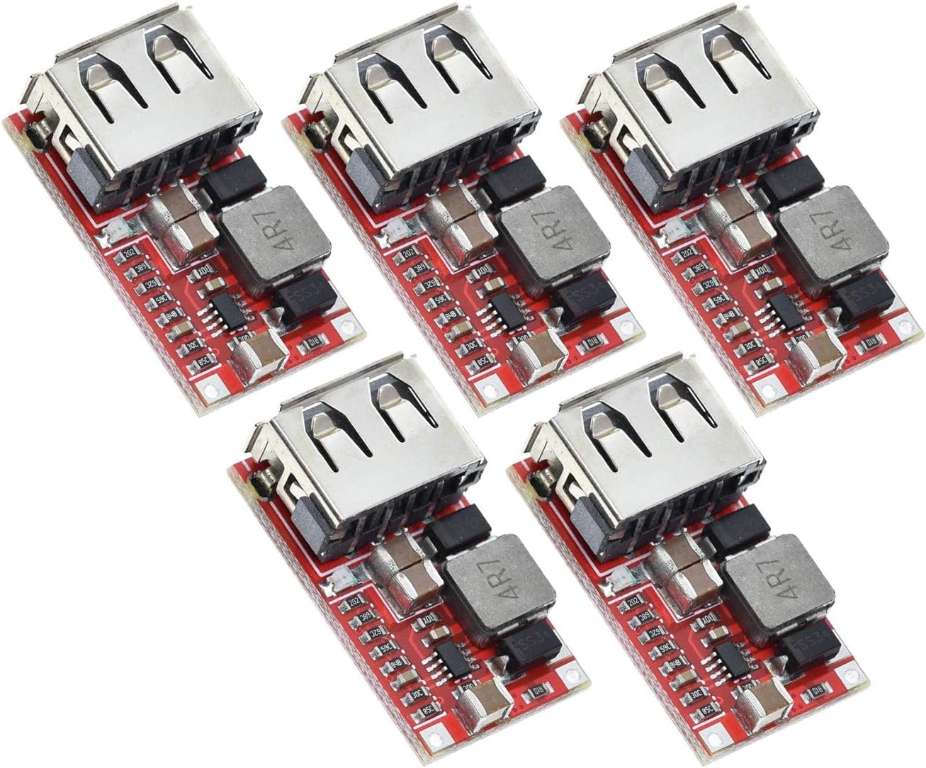 TECNOIOT 5pcs 6-24V 24V 12V to 5V USB Step Down Module DC-DC Converter, Red