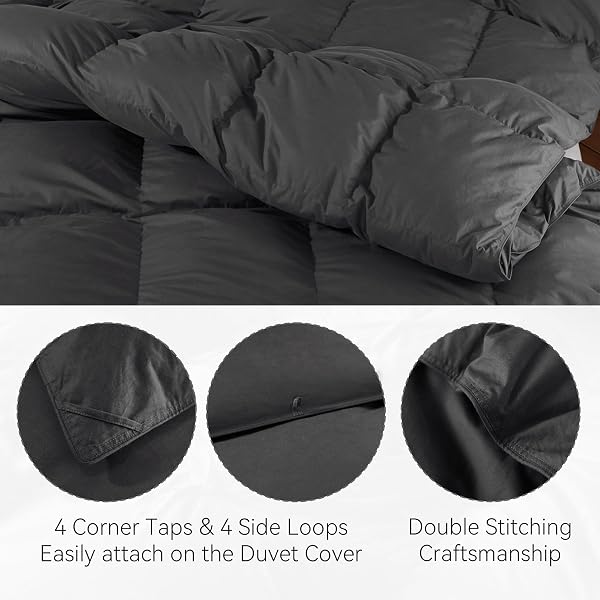 SNOWMAN PREMIUM DOWN COMFORTER QUEEN SIZE, LUXURIOUS ALL SEASON DUVET INSERT WITH COTTON BLENDED FABRIC, 3D BAFFLE BOX DESIGN HOTEL BEDDING COMFORTER (DARK GREY,90″X90″)