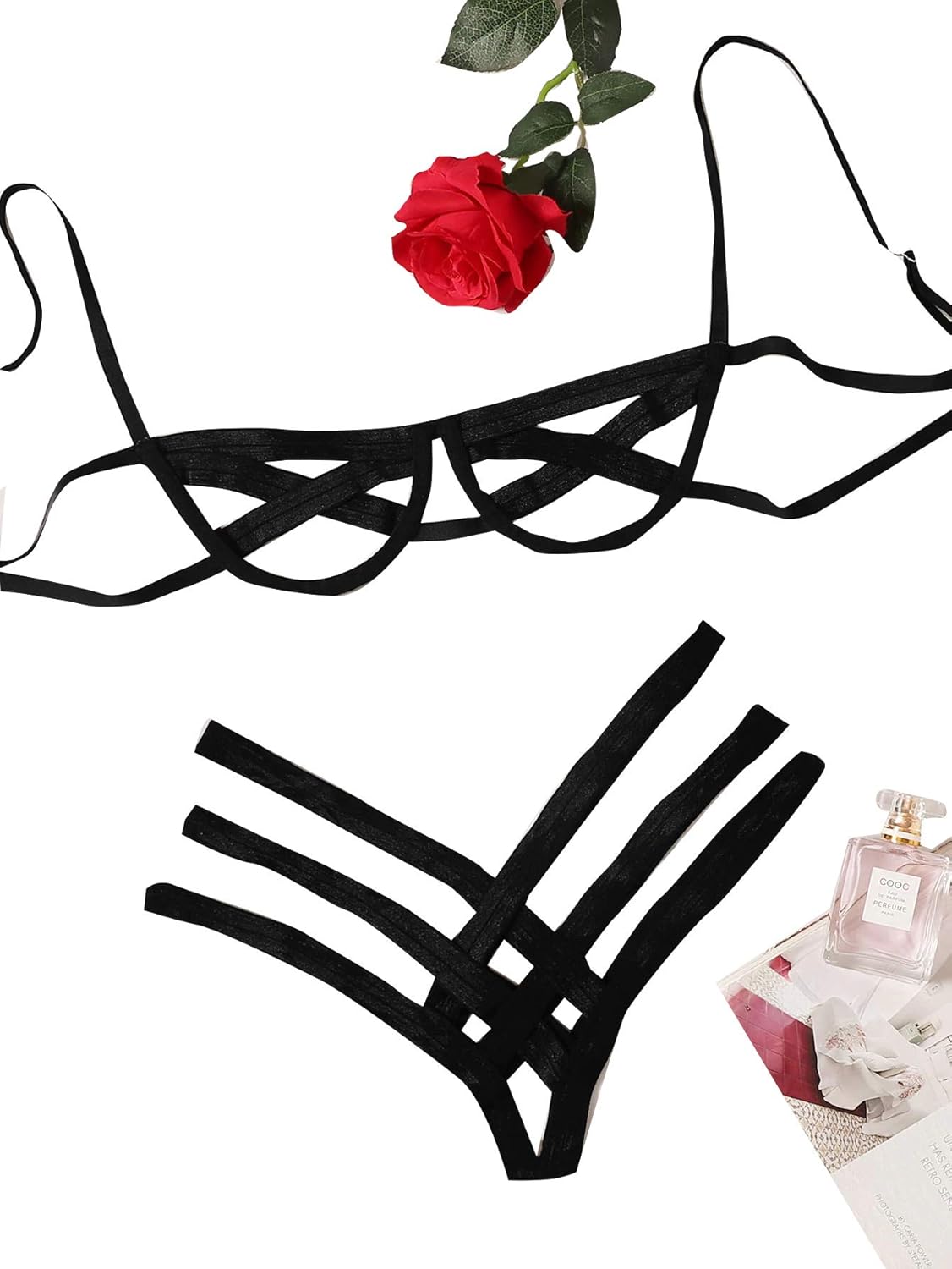 SheIn Women's Sexy Ladder Cut Out Lingerie Set Push Up Two Piece Bra and Panty at  Women’s Clothing store