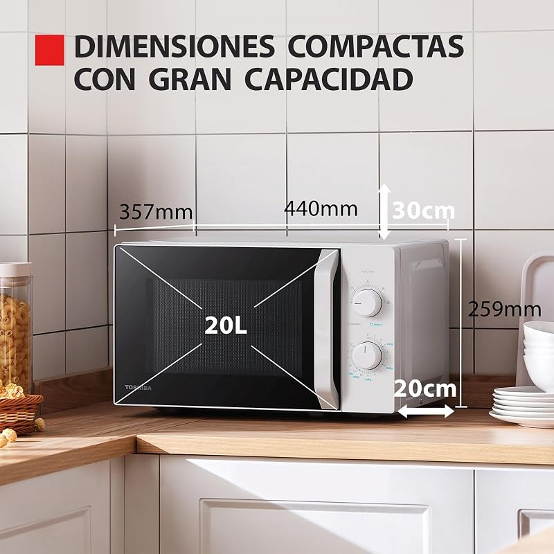 MW2-MM20P(WH) Padrão micro-ondas forno, 20 litros, 800 W, 5 níveis de potência com prática função de degelo, iluminação LED interior, branco