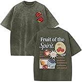 Lytiarul Christian Fruit of The Spirit Shirt for Men Jesus Religious Shirts Oversized Graphic Tees Acid Wash God T-Shirt Tops