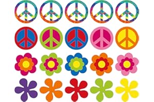 Gejoy 20 Pcs Hippie Party Flower Cutouts 60s 70s Groovy Party Cutouts Decorations Peace Sign Retro Tie Dye Decor 7.9 x 7.9 Inch with Glue Point Dots for Hippie Theme Groovy Birthday Classroom Supplies