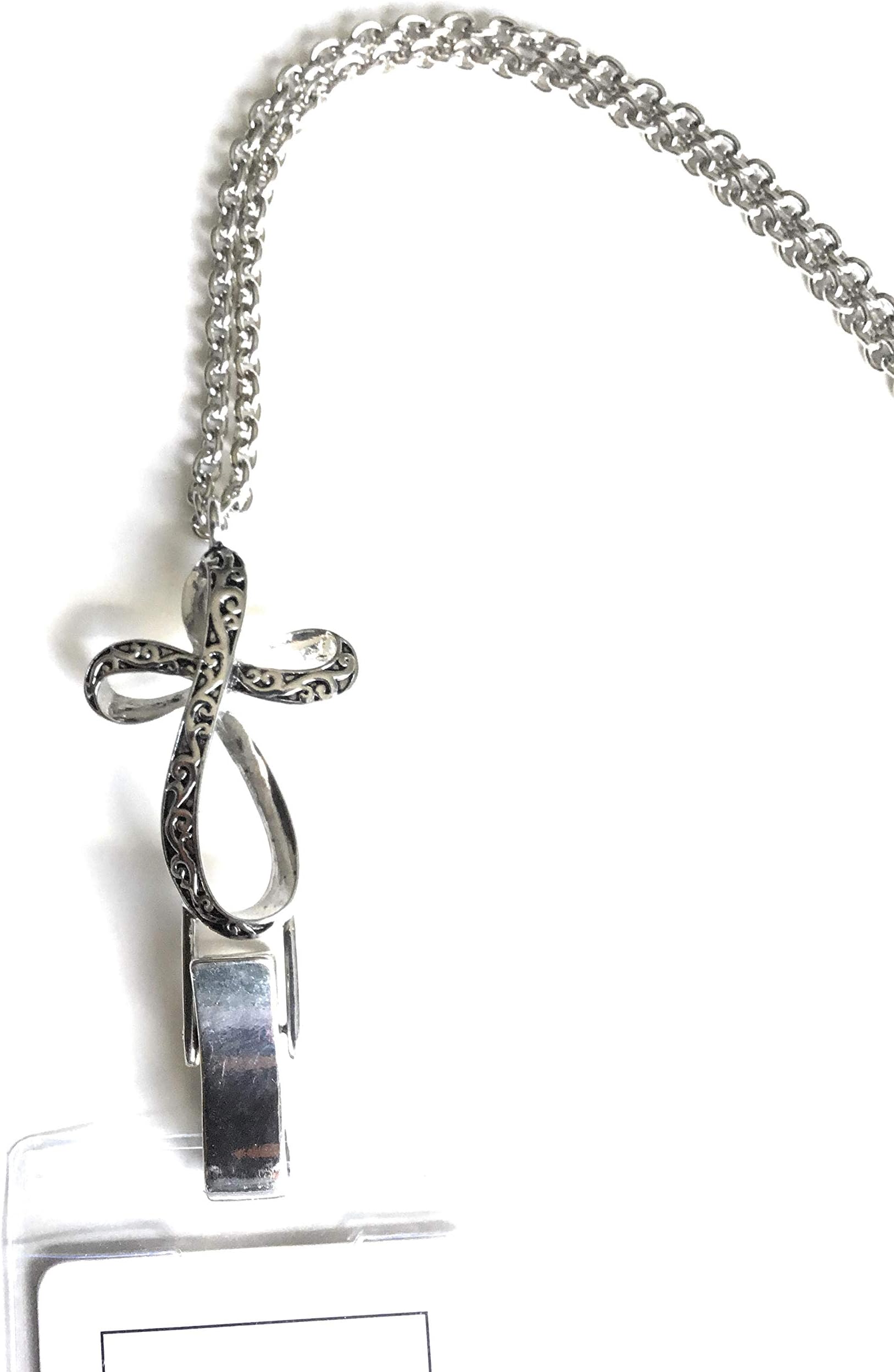 Antique Cross Lanyard/Badge/Id Holder Silver Tone