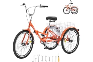 VEVOR Folding Adult Tricycle, 24-Inch Adult Folding Trikes, Lightweight Aluminum Alloy 3 Wheel Cruiser Bike with Large Rear B