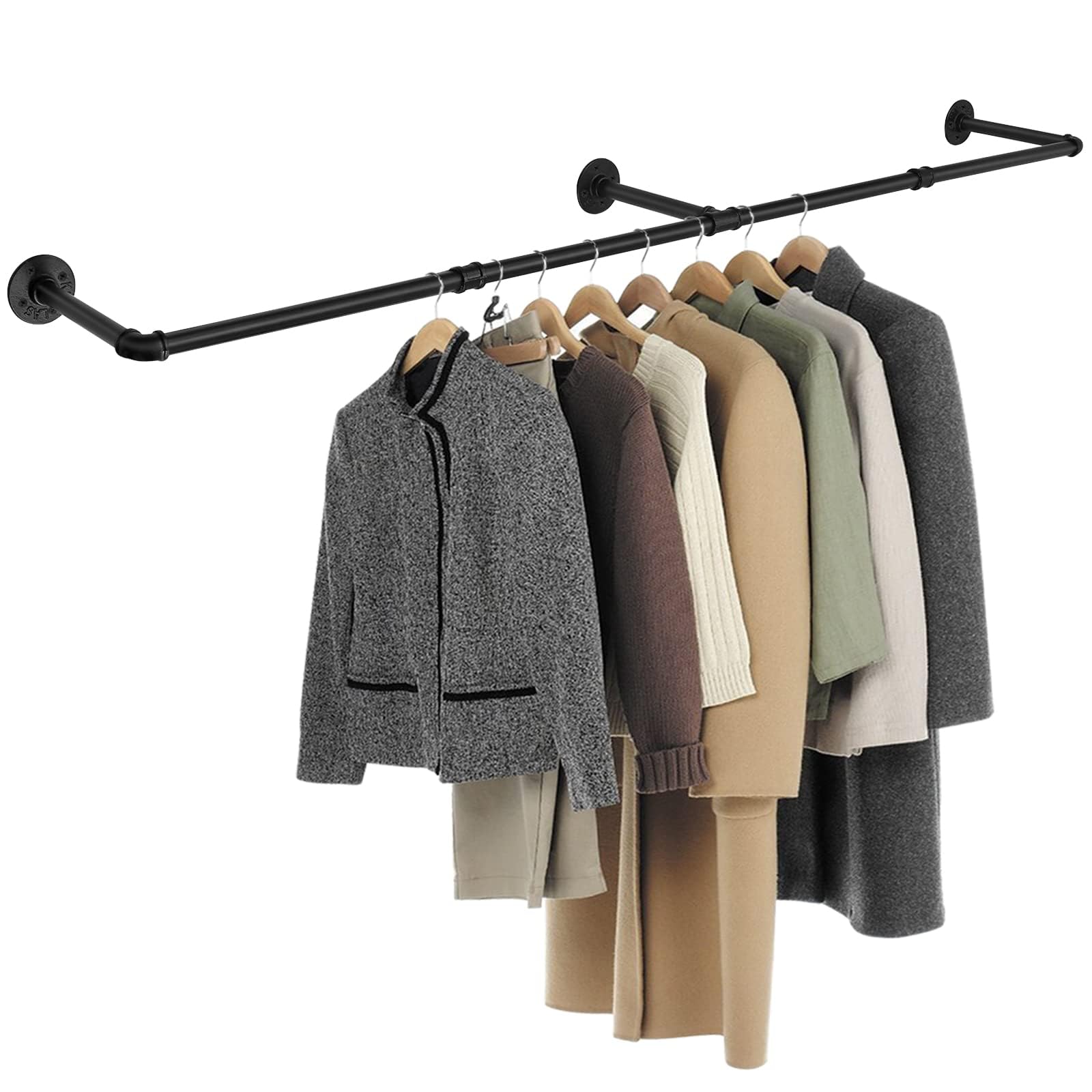 Tanice Wall Mounted Clothes Rail, Industrial Clothes Rail, 178cm Space-Saving Heavy Duty Wall Rails for Clothes, Rustic Hanging Garment Rack for Bedroom, Living Room, Laundry Room