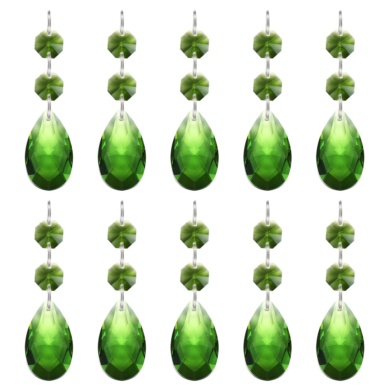 PATIKIL Teardrop Crystal Chandelier Pendants Beads, 10 Pack 85mm Length 38mm Chandelier Prisms Parts Ornaments Hanging Beads for DIY Arts Crafts Decoration, Green
