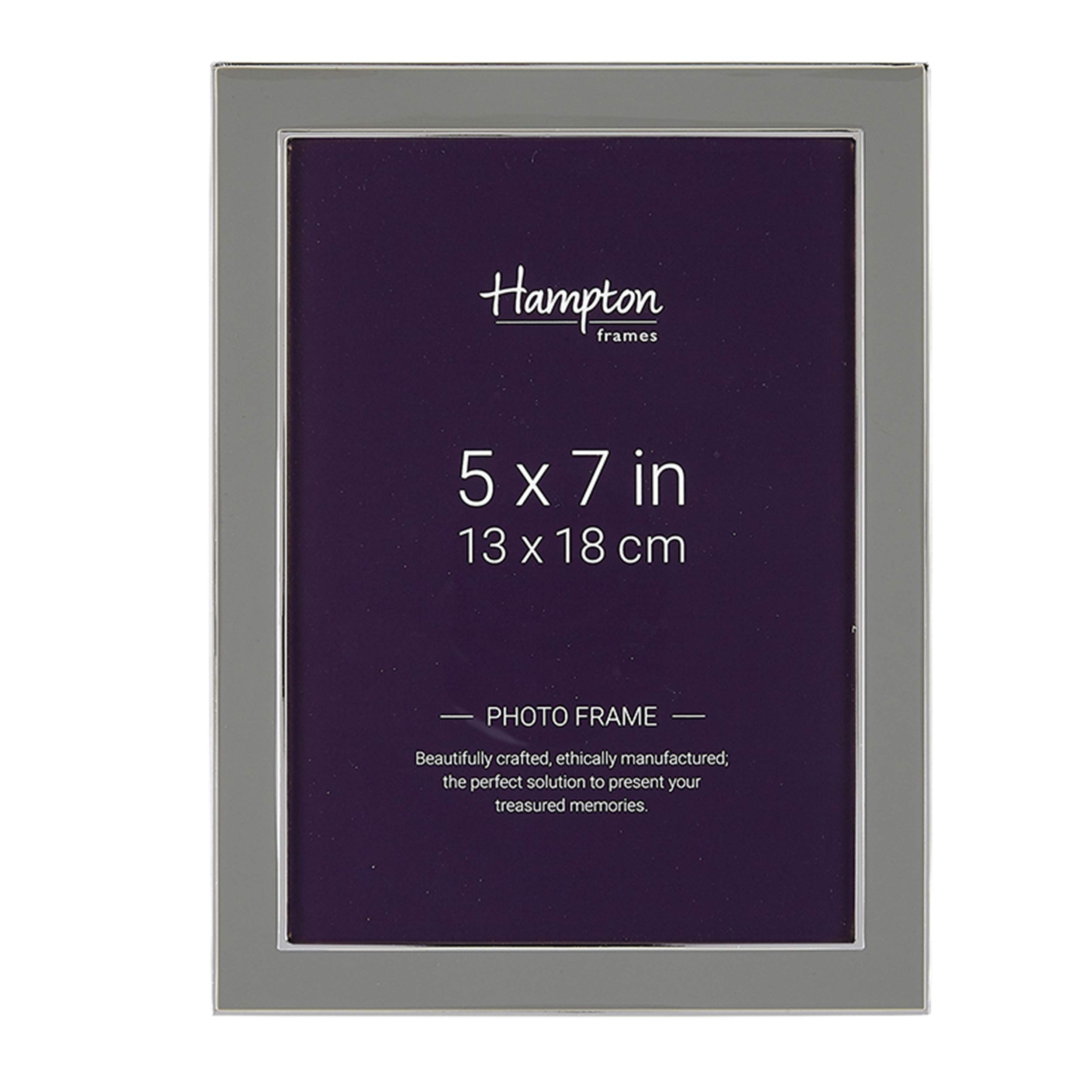 Hampton Frames | Photo Frame | 5x7 (13x18cm), Grey, Silver Plated, Rectangular | Enamel Inlay, Drop-In Back, Freestanding Landscape or Portrait | Display for Photos