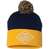 Custom Embroidered Pom-Pom Beanie – Warm Knit Hat for Men & Women, Multi-Color, One Size, Personalized Winter Gift