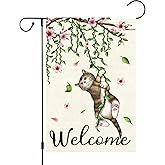 Louise Maelys Welcome Spring Garden Flag 12x18 Double Sided, Burlap Small Cat Flower Floral Yard for Seasonal Outside Outdoor House Decoration