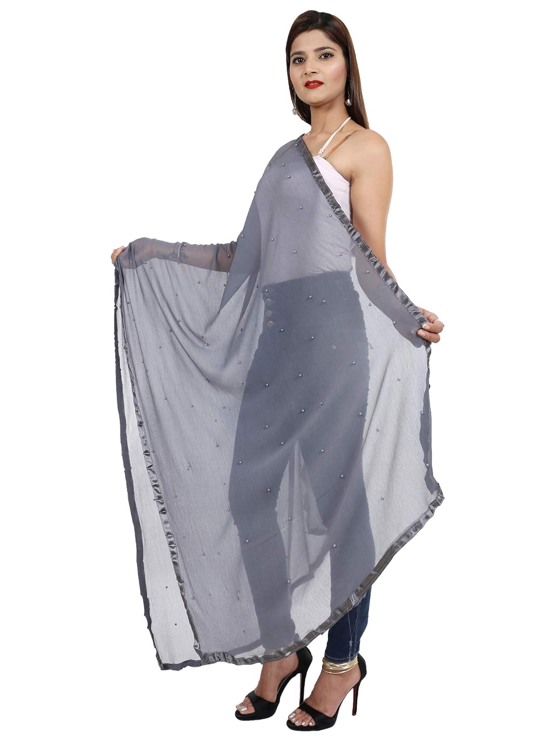 fashion & store women's chiffon plain dupatta (2.25 m, 42 inches, grey)