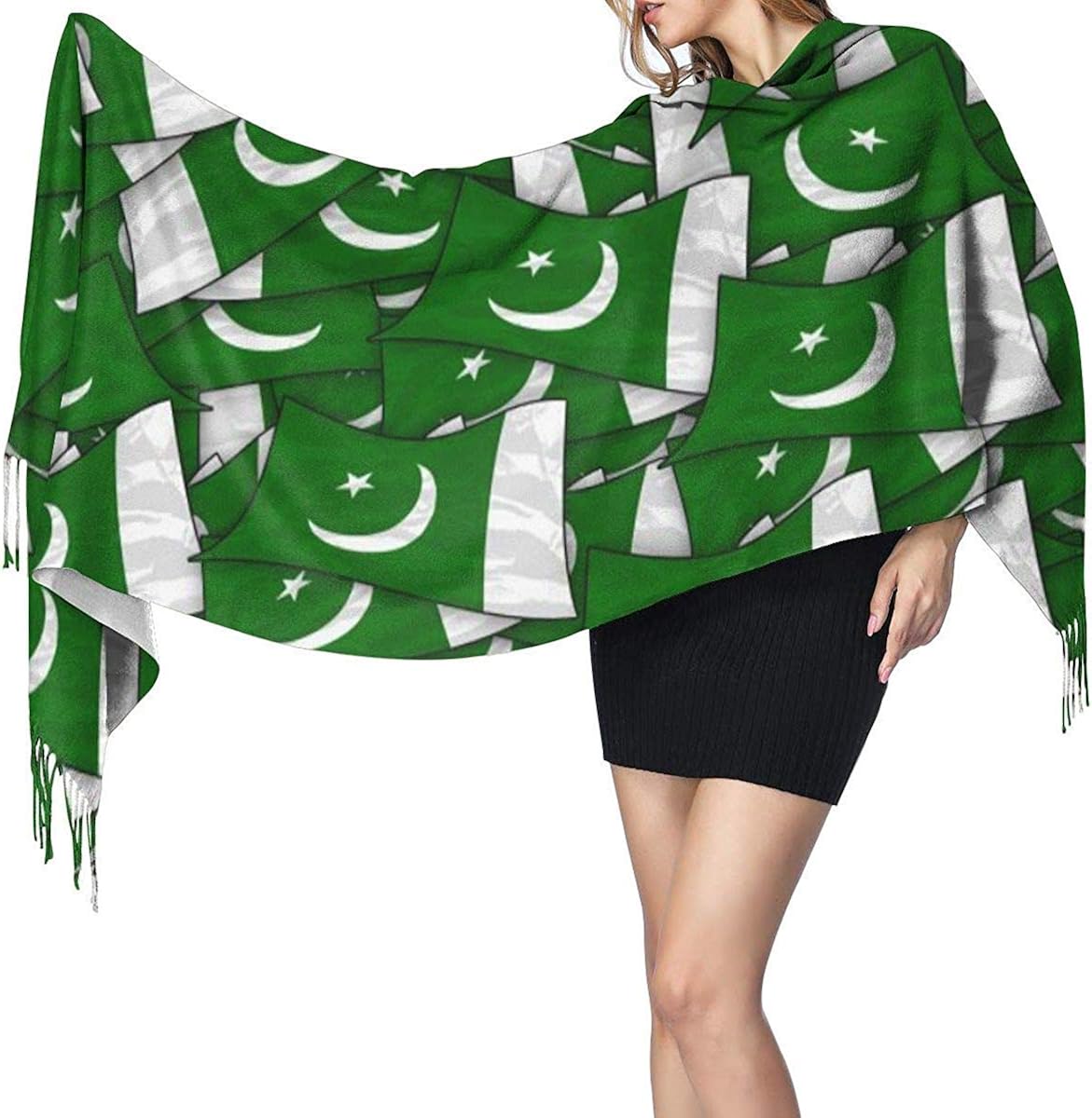 Womens Winter Scarf Pakistan Flag Wave Collage Long Shawl Warm Large