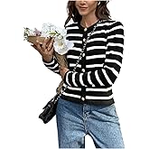 MakeMeChic Women's Striped Cardigan Sweaters Button Down Long Sleeve Knit Tops