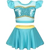 WonderBabe Girls Princess Two Piece Swimsuit Kids Bathing Suits Ruffles Fancy Swimwear Surf Beach Summer Swimming Tankini Set