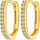 NAITIAY 925 Sterling Silver Hoop Earrings for Women Cubic Zirconia Huggie U Hoops Earrings for Women Dainty Fashion Jewelry Geometric Minimalist Rectangle Hypoallergenic Hoops Earring