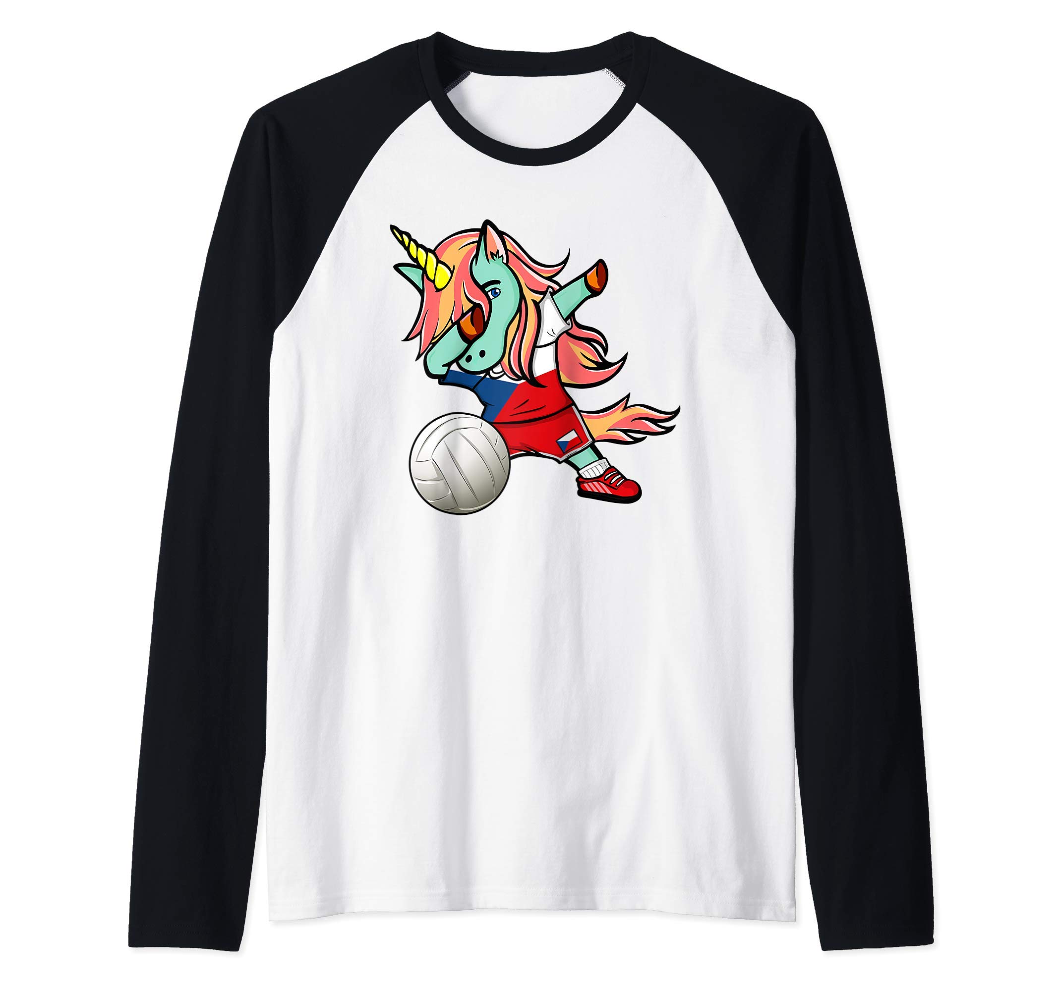 Dab Unicorn Czech Republic Volleyball Fans Jersey Czech Flag Raglan Baseball Tee