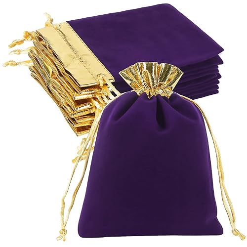 HRX Package 10pcs Velvet Bags with Drawstrings 5x7 inch, Purple