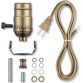 Lamp Making Kit, Lamp Parts for Repair Replacement or Rewire Table and Floor Lamps, 3 Way Socket 12 Foot Matching Cord and Essential Hardware, DIY Lamp Kits for Do It Yourself (Antique Brass)