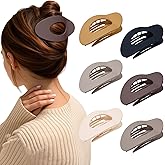 AWAYTR Flat Hair Clips For Women 4.33" Lay Flat Claw Clip for Hair 6Pcs Round Large Hair Claw Clips (Matte - Brown Series)