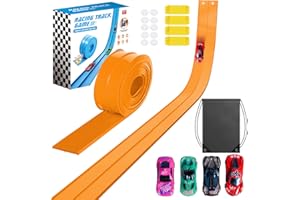 CSYIBEIELEC Flexible Race Track for Kids 3+, Flex Track Race Ramp Cars with 4 Cars and 10 Suction Cups, DIY Portable FlexTrack and Diecast 1/64th Cars, Birthday Gifts for Boys Girls