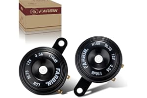 FARBIN Car Horn 12V Compact Motorcycle Horn 110dB Waterproof High & Low Tone Electric Horns Universal for Motorcycles Passenger Car Off-Road Vehicle Bikes ATVs etc.