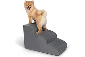 ANWA Dog Stairs for Small Dogs, Anti-Slip Soft Pet Stairs for Injured or Old Dogs or Cats, 3-Tier High Density Foam Pet Steps for Dogs to get on Couch, Low Bed